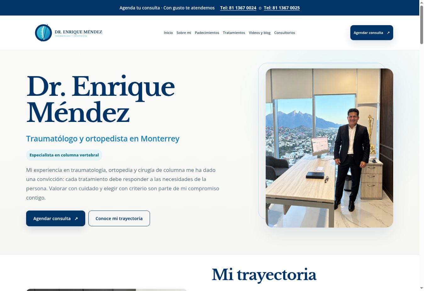 Captura real del sitio publicado del Dr. Enrique Méndez